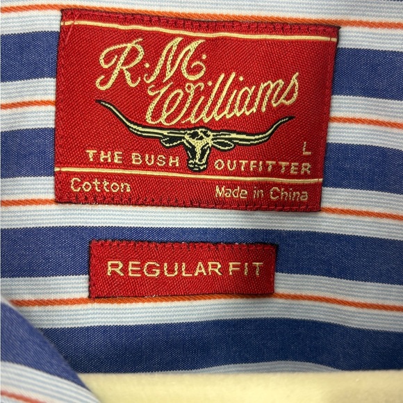 RM Williams Longhorn Men's New 100% Cotton Long-Sleeved Blue Reg Fit Shirt L - Picture 5 of 9
